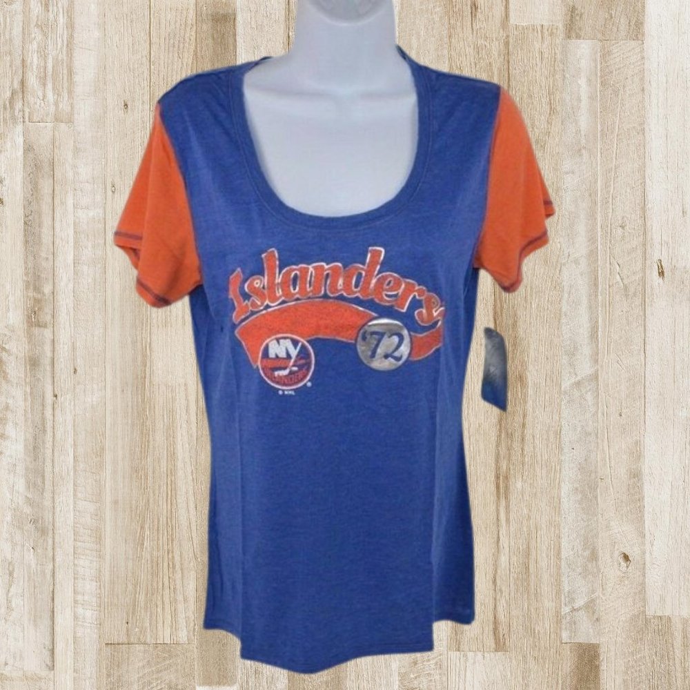New York Islanders Scoop Neck T-Shirt, NHL Hockey Blue/Orange NEW